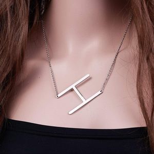 Silver Initial Stainless Steel Pendant Necklace